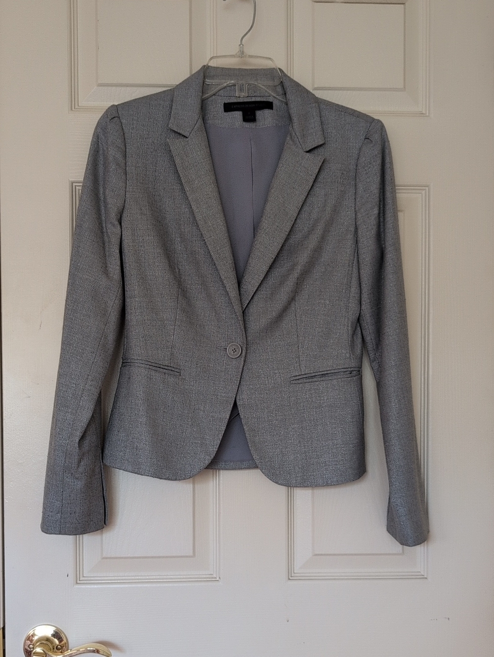 Express Design Studio Silver Grey Single-Button Tailored Blazer With Full Lining